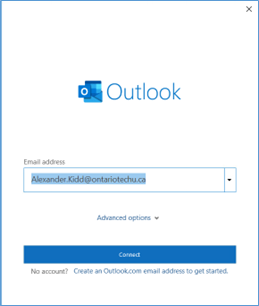 Outlook account sign in window.